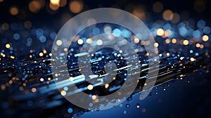 Abstract dark blue technical background. Technology background with line and dot particles surface