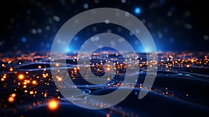 Abstract dark blue technical background. Technology background with line and dot particles surface