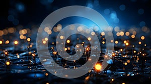 Abstract dark blue technical background. Technology background with line and dot particles surface