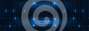 Abstract dark blue technology banner with circuit board. Digital technology futuristic dark blue wide vector concept