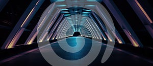 abstract dark blue tunnel with light in the end, perspective view.