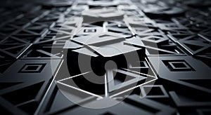 Abstract Dark Geometric Pattern with Interlocking Shapes and Dynamic Lighting