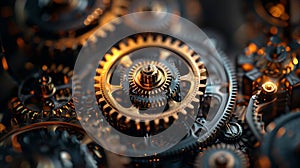Abstract dark and gold Gears Background, steampunk and gear wheels composition, Generative AI