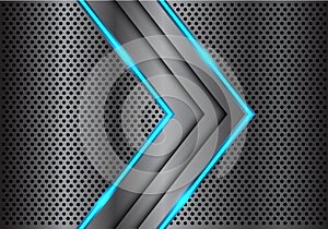 Abstract dark gray blue line light arrow on metal circle mesh design modern luxury futuristic background vector