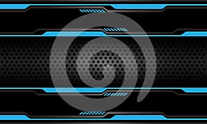 Abstract dark grey circle mesh banner on blue black cyber line design modern futuristic technology background vector