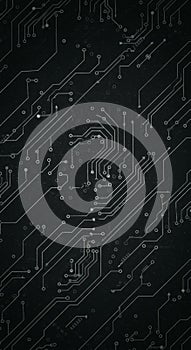 Abstract Dark Grey Circuit Background with Silver Lines