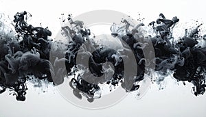 Abstract dark grey ink cloud exploding in white background dynamic movement