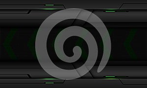 Abstract dark grey metallic circle mesh green arrow direction light power black line cyber geometric design modern technology