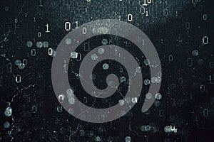 Abstract dark hacking background with bokeh circles and binary coding. Malware and phishing, data theft concept.