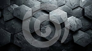Abstract dark hexagonal pattern background with textured surfaces, creating a modern and dynamic visual effect