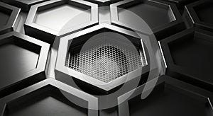 Abstract dark hexagonal pattern with metallic texture