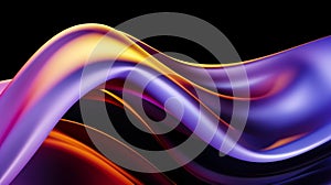 Abstract dark holographic iridescent neon background fluid liquid glass curved wave in motion 3d render. Gradient design element