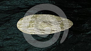 Abstract dark liquid surface with golden circle in the middle - 3d rendering