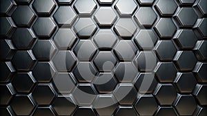 Abstract dark metallic hexagon pattern background texture with subtle depth and shadow. Generative AI