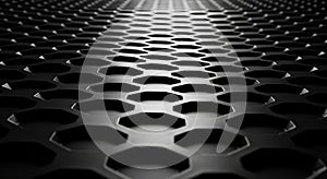 Abstract Dark Metallic Hexagonal Grid Pattern with Dramatic Lighting image photo
