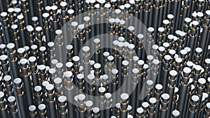 Abstract dark mettal cylinders with golden. looped video background. 3d render of big data. technology concept