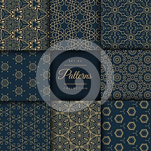 Abstract dark patterns pack in floral style in gold color