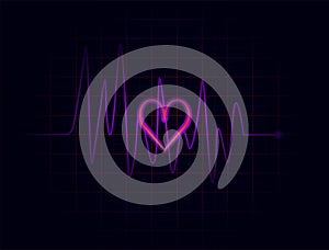 Abstract dark purple heart beats on dark background