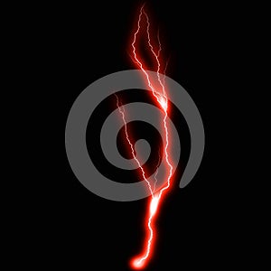 Abstract dark red lighting natural thunder realistic magic overlay bright glowing effect on black