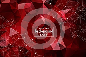 Abstract Dark Red Polygonal Space Background with Connecting Dots and Lines. Geometric Polygonal background molecule and communica