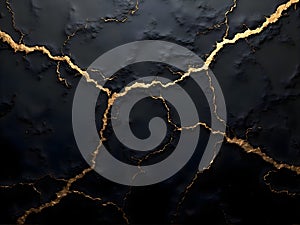 Abstract Dark Stone with Golden Cracks Background