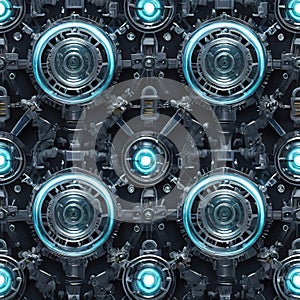 Abstract dark technology background, Colorful seamless pattern with gears and machine parts