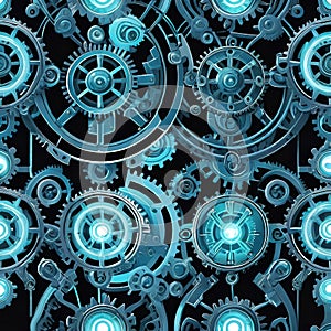 Abstract dark technology background, Colorful seamless pattern with gears and machine parts