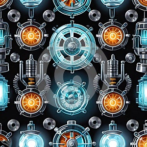 Abstract dark technology background, Colorful seamless pattern with gears and machine parts