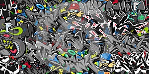 Abstract Dark Urban Graffiti Street Art Seamless Pattern. Vector Illustration Background Art