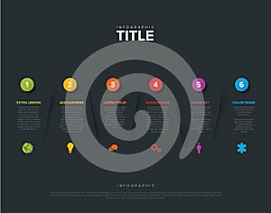 Abstract dark vector infographic template with six sections