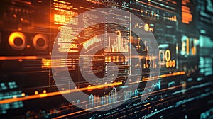 Abstract data analysis dashboard displaying digital financial information
