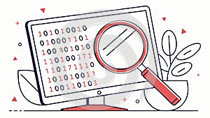 Abstract Data Analysis on Screen with Magnifying Glass, vector design Generative AI