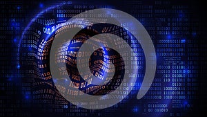 Abstract data array background, matrix futuristic cyberspace with digits, binary code and circular waves, firewall, big data