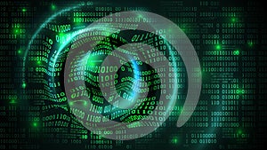 Abstract data array matrix cyberspace with digits, futuristic background with binary code and circular waves, firewall, big data