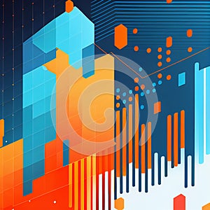 Abstract Data Database Blue Orange Geometric Background Block Graph Datacentre Chart Generative AI