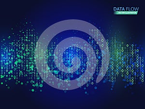 Abstract data flow background with binary code. Dynamic waves technology concept.