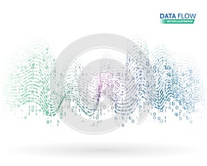 Abstract data flow background with binary code. Dynamic waves technology concept. photo