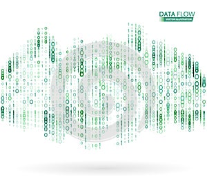 Abstract data flow background with binary code. Dynamic waves technology concept.