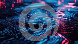 Abstract data flow navigating glowing digital network