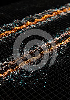 Abstract Data Flow with Orange and Blue Particles