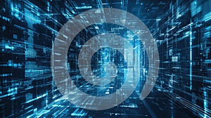 Abstract data flowing in digital cyberspace network tunnel