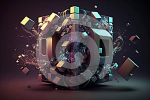 Abstract data integration, analysis and processing. Big data, Artificial Intelligence and Quantum computing concept