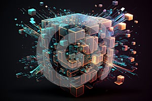 Abstract data integration, analysis and processing. Big data, Artificial Intelligence and Quantum computing concept