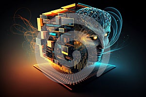 Abstract data integration, analysis and processing. Big data, Artificial Intelligence and Quantum computing concept