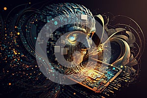 Abstract data integration, analysis and processing. Big data, Artificial Intelligence and Quantum computing concept