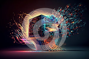 Abstract data integration, analysis and processing. Big data, Artificial Intelligence and Quantum computing concept