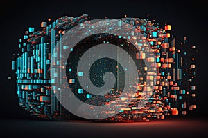 Abstract data integration, analysis and processing. Big data, Artificial Intelligence and Quantum computing concept.