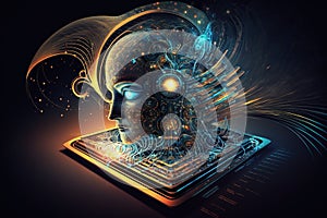 Abstract data integration, analysis and processing. Big data, Artificial Intelligence and Quantum computing concept