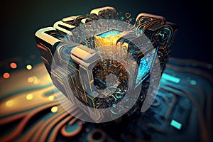 Abstract data integration, analysis and processing. Big data, Artificial Intelligence and Quantum computing concept