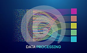 Big Data flow technology background 3d. Abstract digital ai science visualization. Network line pattern vector concept. Tech
